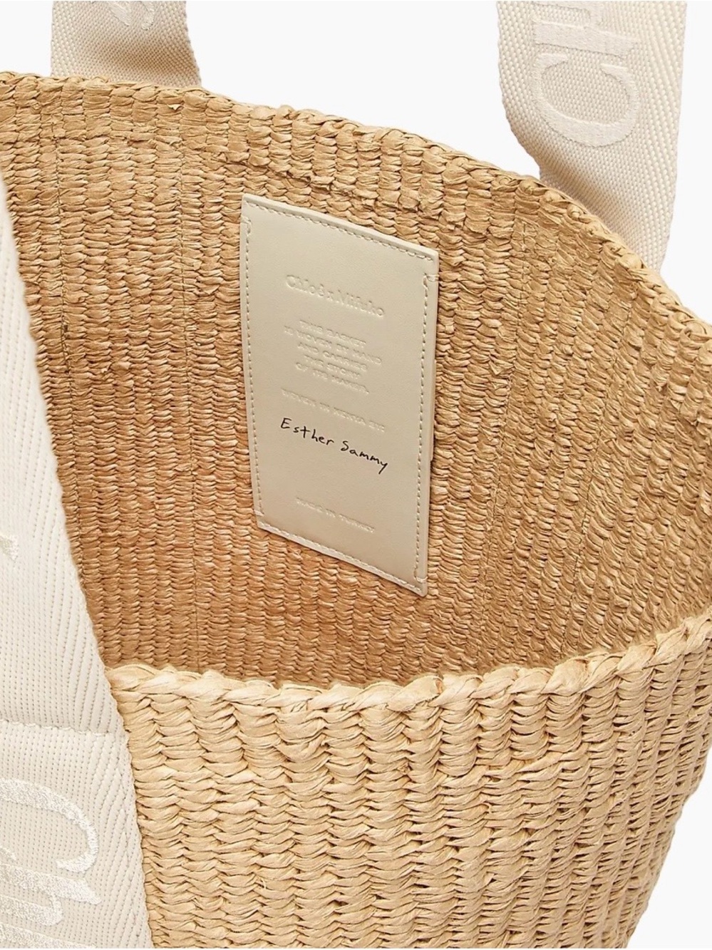Chloé Natural Straw Tote with Cream Logo Straps - Picture 5 of 6